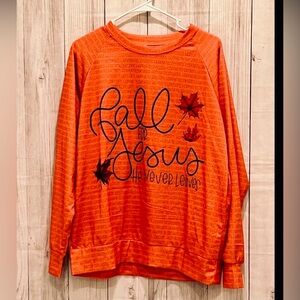 Fall for Jesus Graphic Sweatshirt Women's XL Orange Christian Faith Autumn